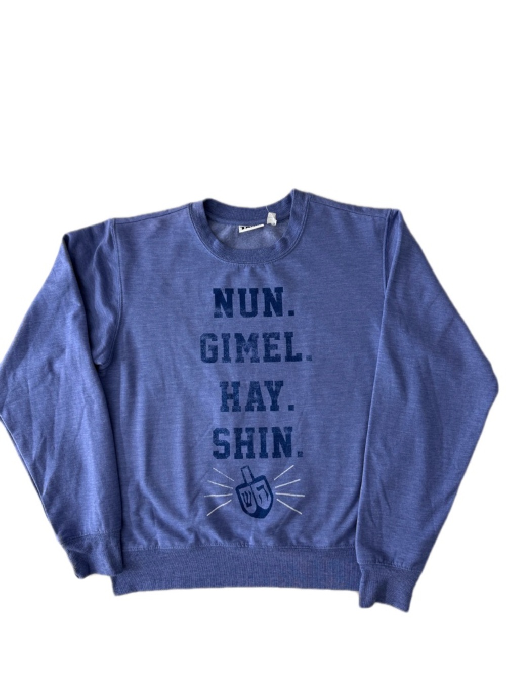 Casual Blue Graphic Crewneck Sweater with Typographic Print